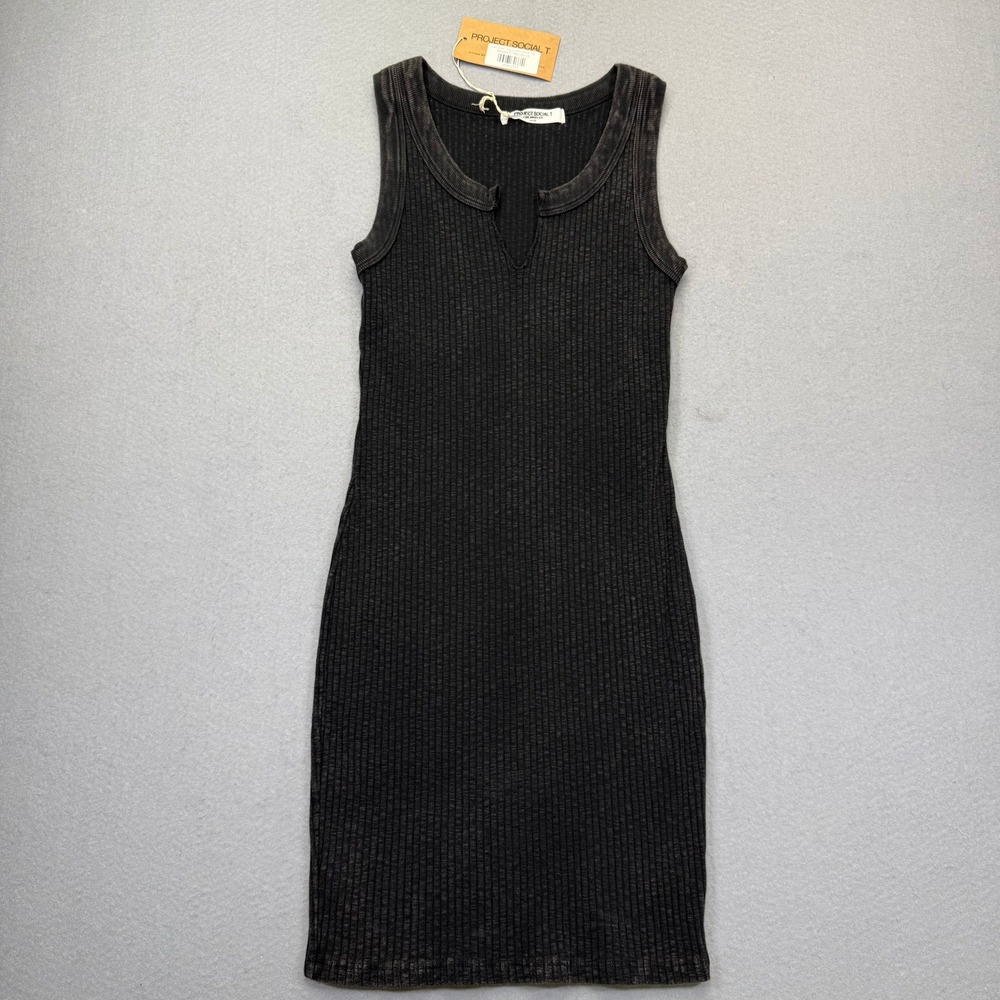 Project Social‎ T Tropicana Notch Neck Rib Dress Black Acid Wash Small NWT